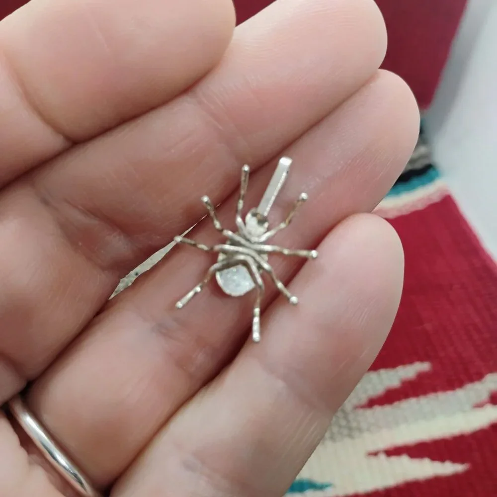 Native Made Sterling Silver Opal Spider Pendant Petite Small Size 3/4" Long - Picture 5 of 5